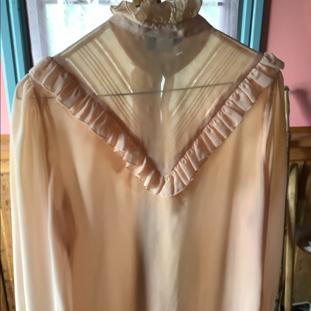 Lloyd Williams Peachy Vintage Blouse, Size 10, cool lightweight long sleeves.